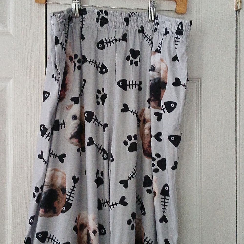 Dog face print gray black lounge pants pajama bottoms Sz XL NWOT - Picture 3 of 8